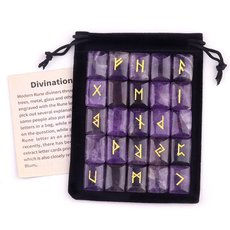 Healing Crystal Set - 25-teiliges Runen-Steine-Set mit graviertem Elder-Futhark-Alphabet, Naturstein,